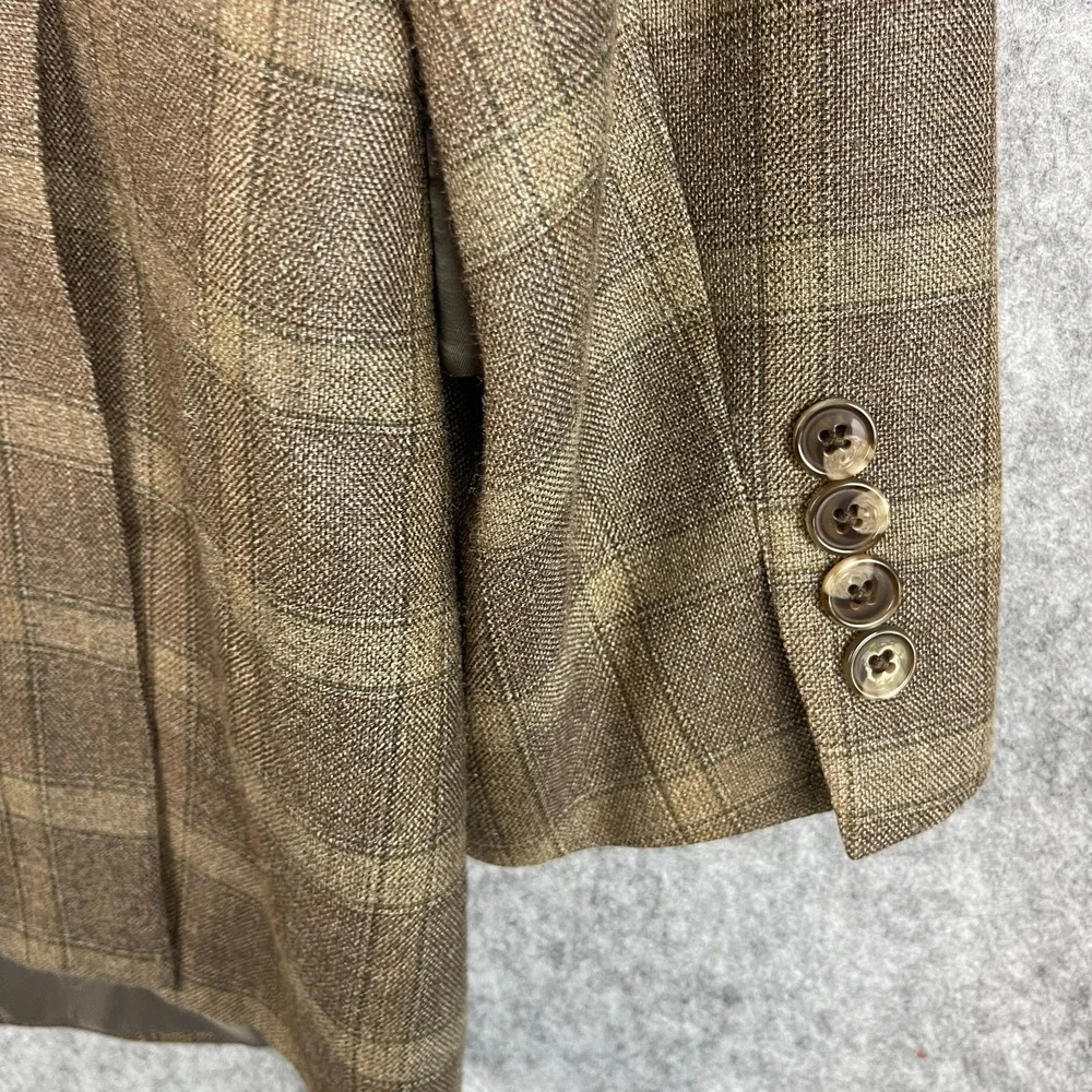 VTG Joseph Abboud Silk Wool Blazer Sport Coat Mens 46R Brown Windowpane USA